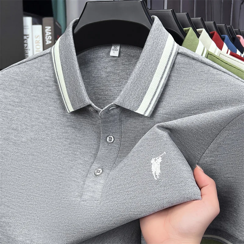 100% pure cotton short sleeve polo shirt high-end brand Paul Pony embroidered stripe summer luxurious breathable men's T-shirt