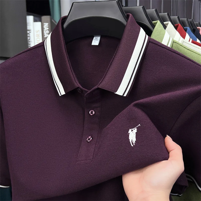 100% pure cotton short sleeve polo shirt high-end brand Paul Pony embroidered stripe summer luxurious breathable men's T-shirt