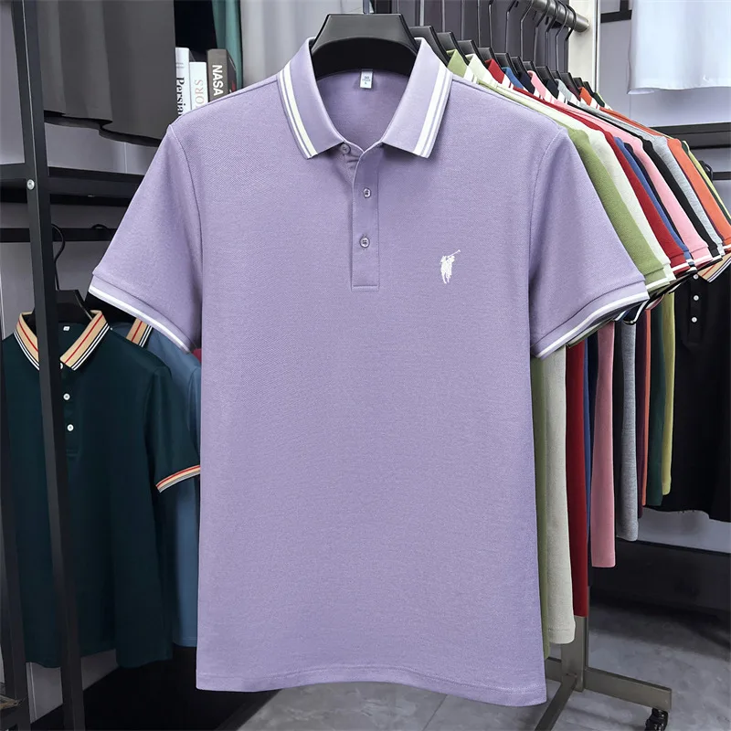 100% pure cotton short sleeve polo shirt high-end brand Paul Pony embroidered stripe summer luxurious breathable men's T-shirt