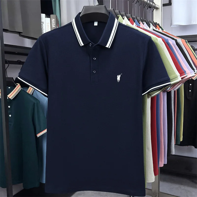 100% pure cotton short sleeve polo shirt high-end brand Paul Pony embroidered stripe summer luxurious breathable men's T-shirt