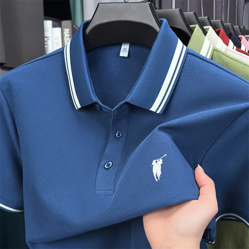 100% pure cotton short sleeve polo shirt high-end brand Paul Pony embroidered stripe summer luxurious breathable men's T-shirt