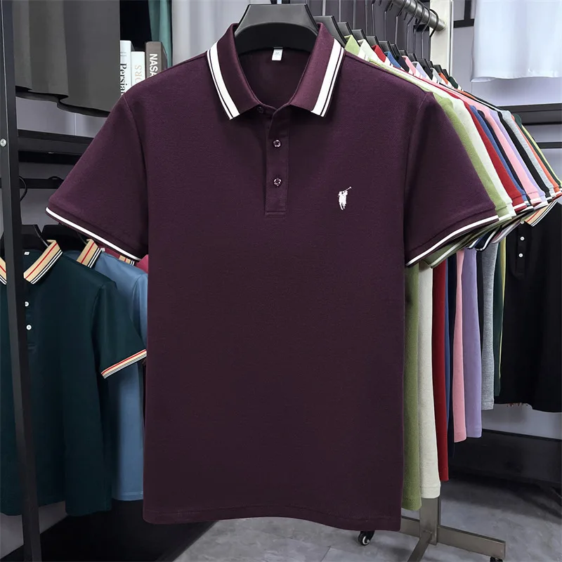 100% pure cotton short sleeve polo shirt high-end brand Paul Pony embroidered stripe summer luxurious breathable men's T-shirt