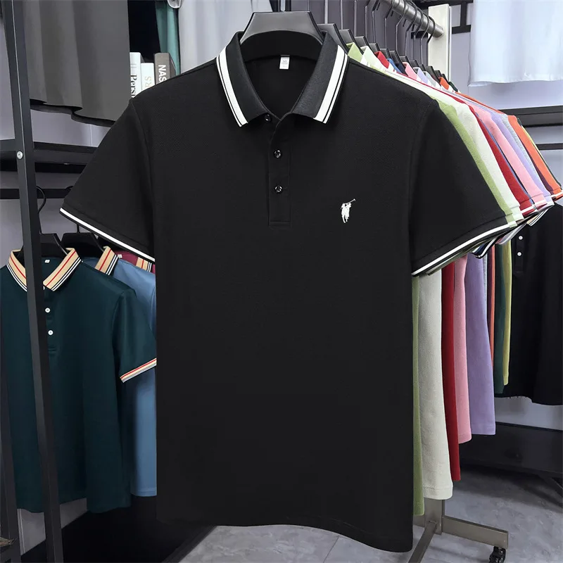100% pure cotton short sleeve polo shirt high-end brand Paul Pony embroidered stripe summer luxurious breathable men's T-shirt