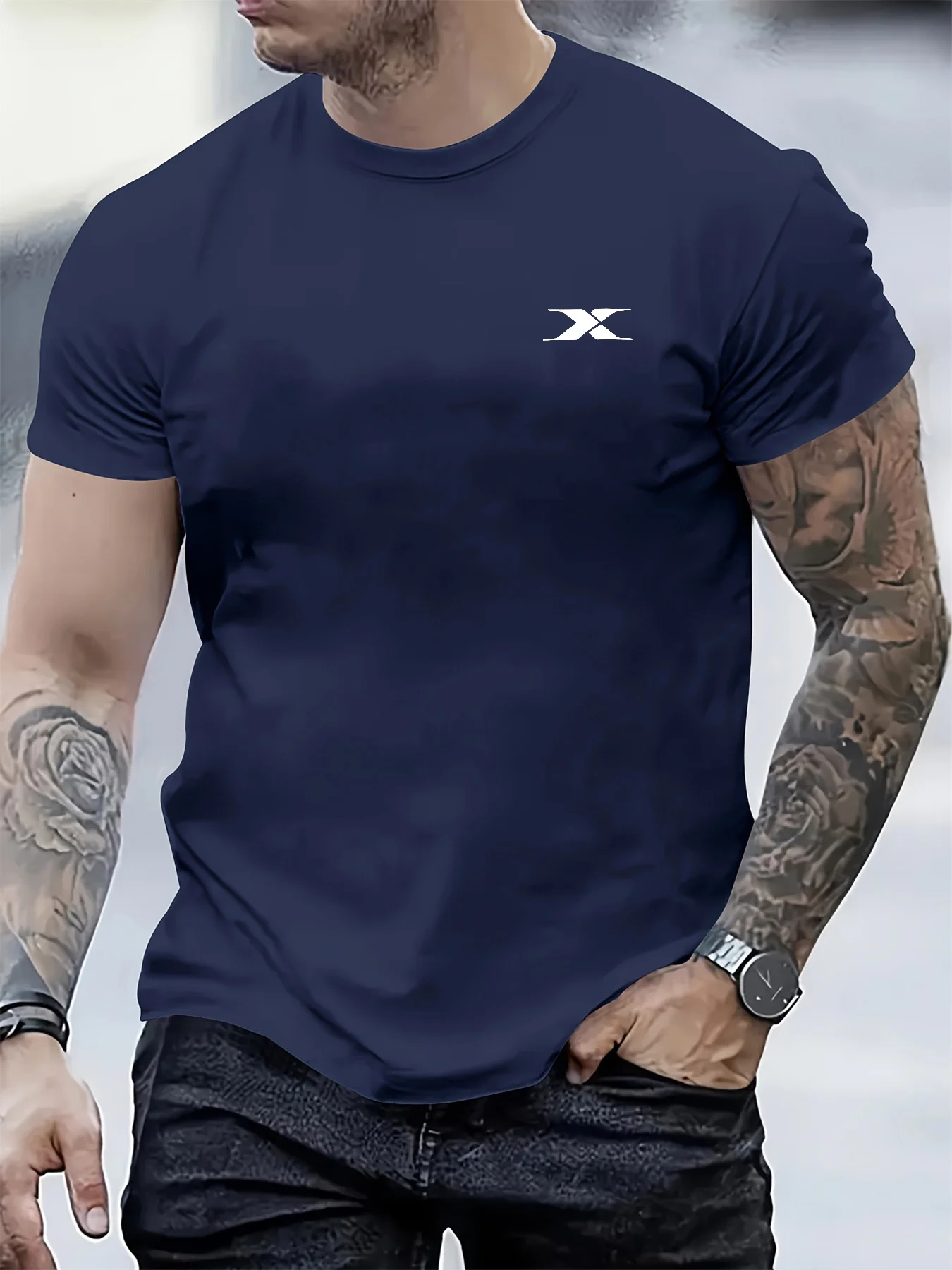 Men's summer -letter printed fashionable casual sports loose round neck short sleeved T-shirt
