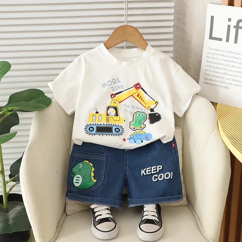 New Summer Baby Boys Clothes Set Children Short Sleeved T-Shirt Shorts 2Pcs/Sets Kids Girls Clothing Suit Infant Cartoon Costume