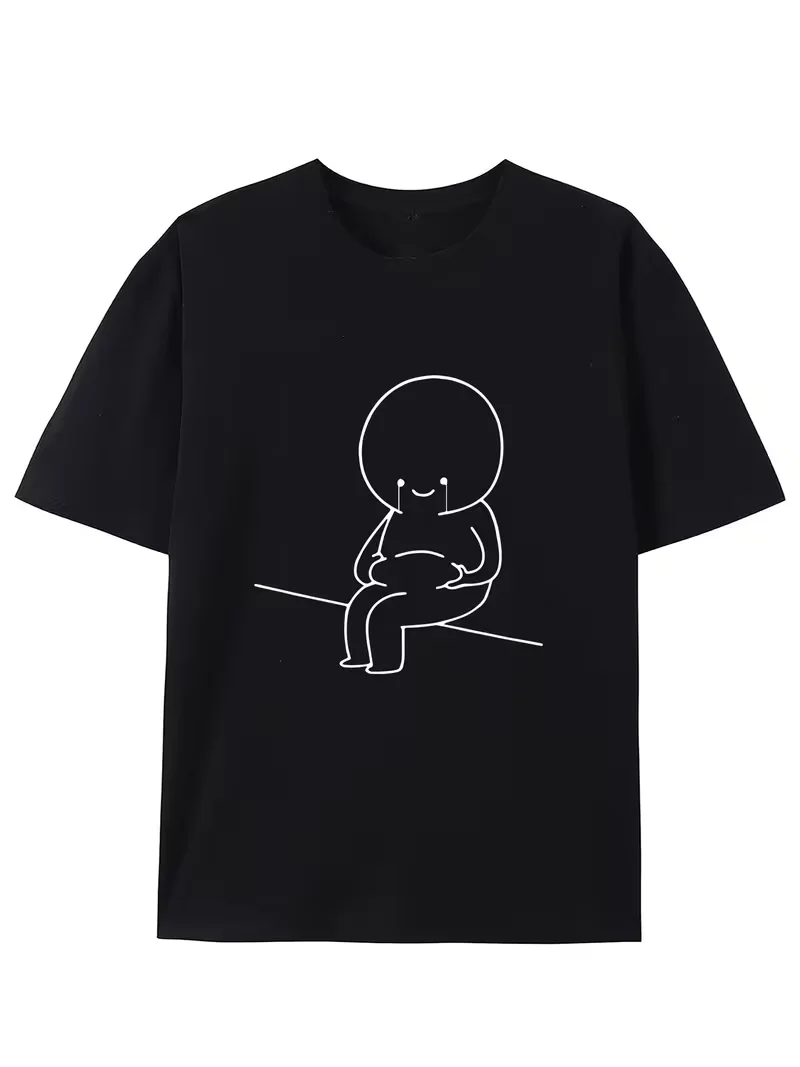 Short-Sleeve Shirt for Summer, Feeling Sad about Gaining Weight, Creatively Designed Round-Neck T-Shirt, Unisex Casual Tops