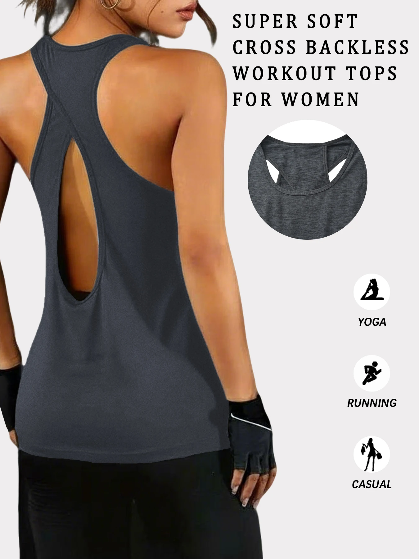Super Soft Cross Backless Workout Tops for Women Racerback Tank Tops Open Back Running Muscle Tank Yoga Shirts