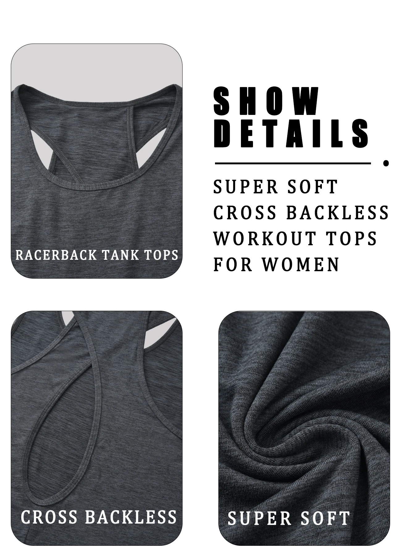Super Soft Cross Backless Workout Tops for Women Racerback Tank Tops Open Back Running Muscle Tank Yoga Shirts
