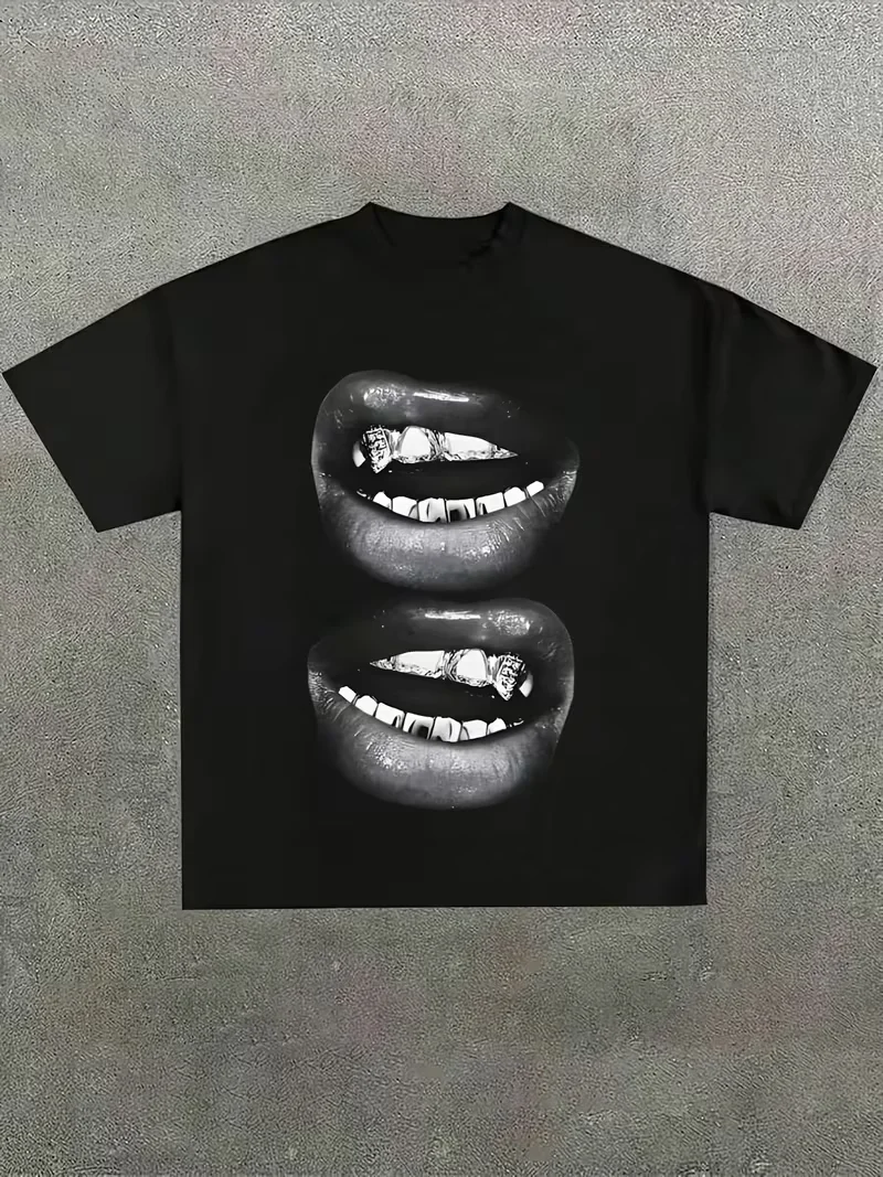 Lip Pattern Printed T-shirt Men Women Unisex Casual and Trendy,Oversize Casual T-shirt Travel Daily Streetwear Hip Hop Vintage