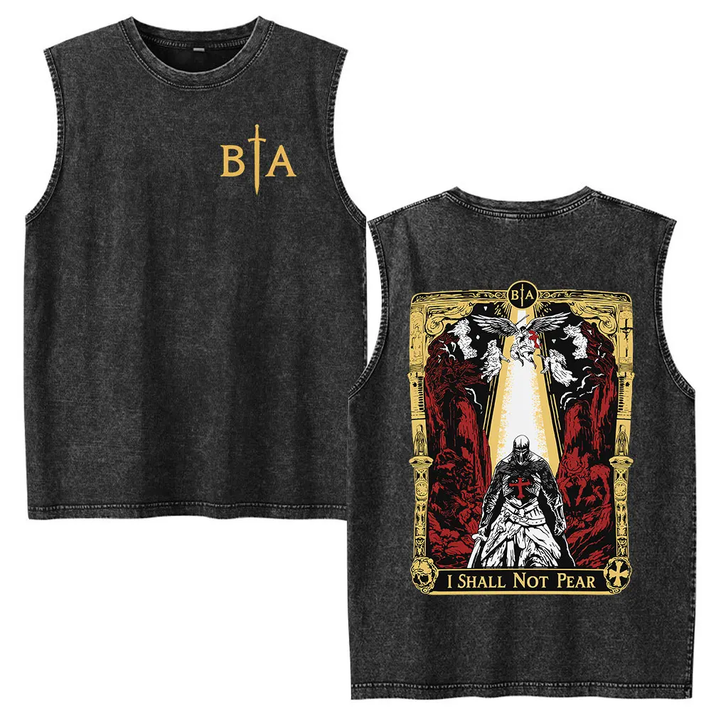 Stay Violent Brothers in Arms Skeleton Vintage Acid Washed Tank Tops T Shirt Men Clothing Casual Oversized Sleeveless Vest Tees