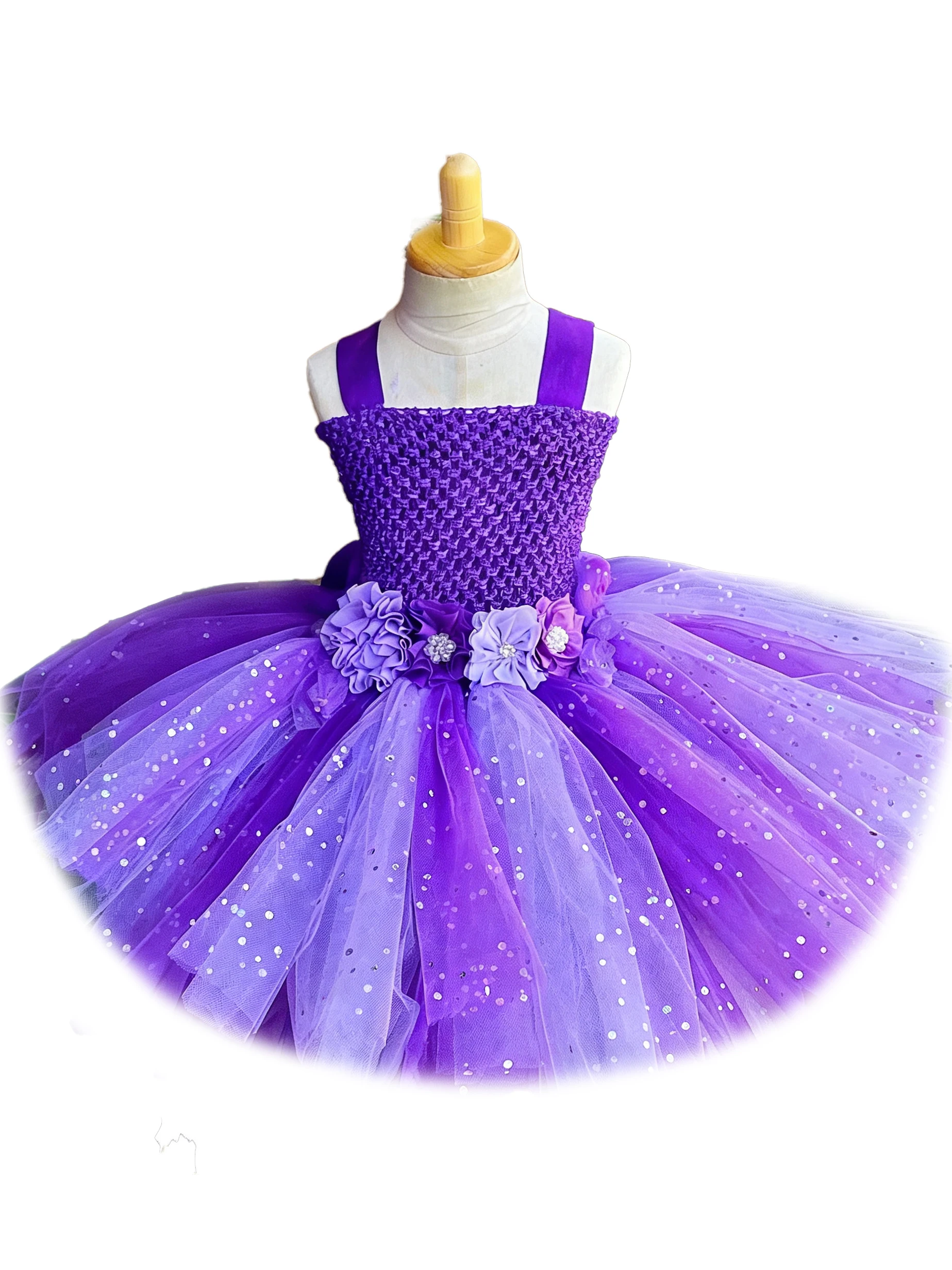 Girls Pink Flower Fairy Dress Kids Glitter Tutu Dresses with Wing and Stick Hairbow Children Birthday Christmas Party Costumes