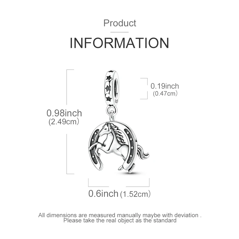925 Sterling Silver Good Luck Horseshoe and Horse Charm Bead DIY Bracelet Necklace Women's Fine Jewelry Birthday Party Gift