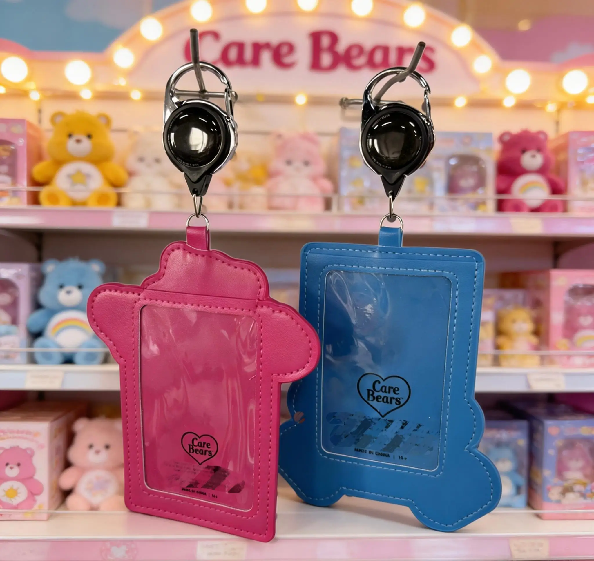 Care Bears Cute Bear Shaped Card Holder with Retractable Reel – Adorable Bag Charm for ID & Cards