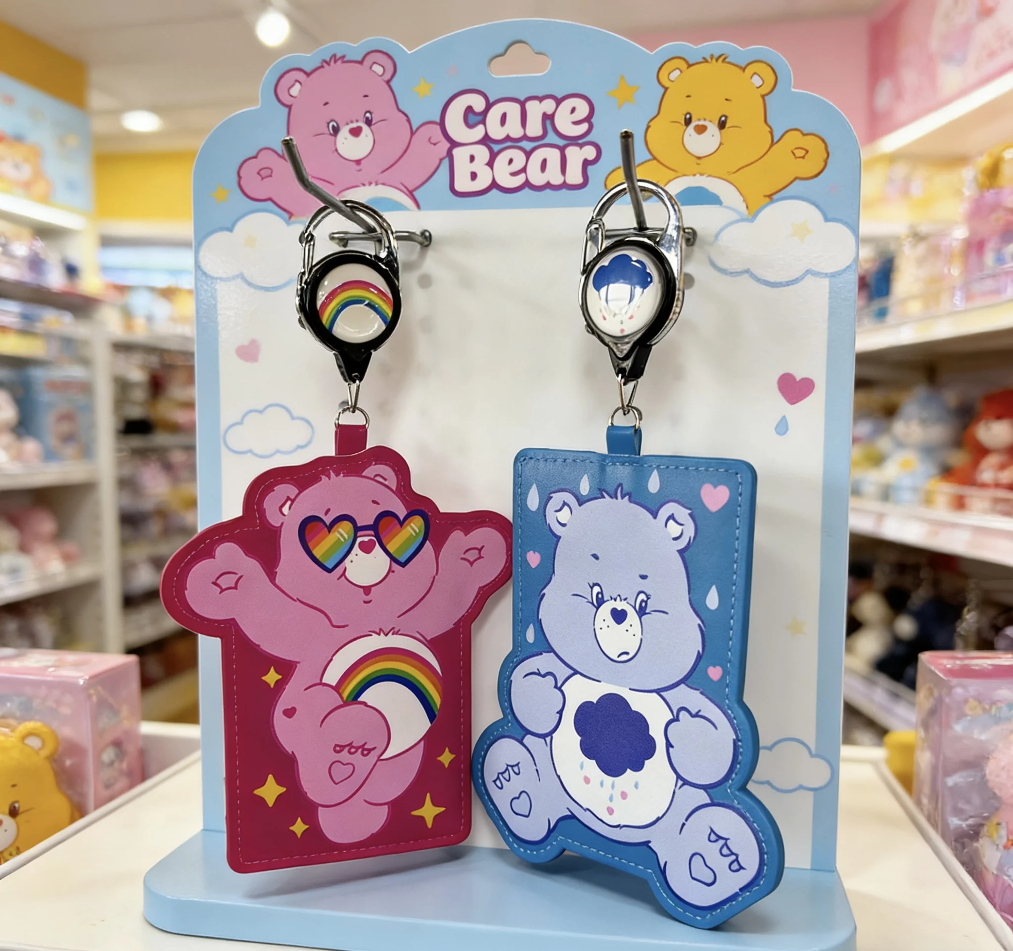Care Bears Cute Bear Shaped Card Holder with Retractable Reel – Adorable Bag Charm for ID & Cards