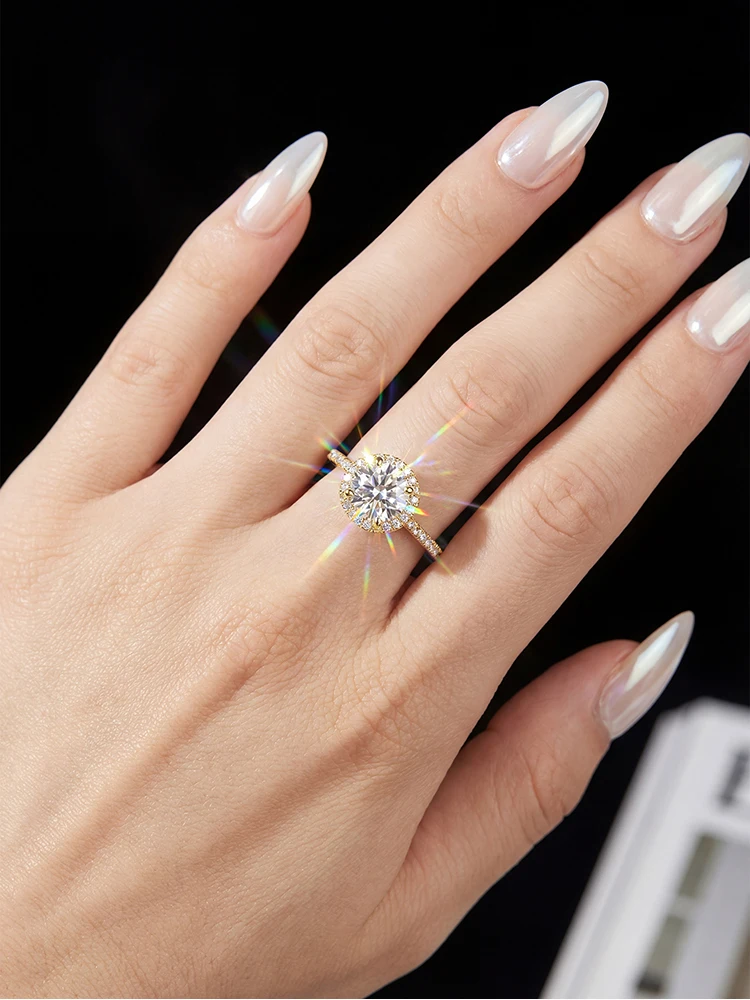 1CT Round Shape Certified Moissanite Diamond Round Engagement Rings For Women Gift Anniversary High Quality Luxury Jewelry