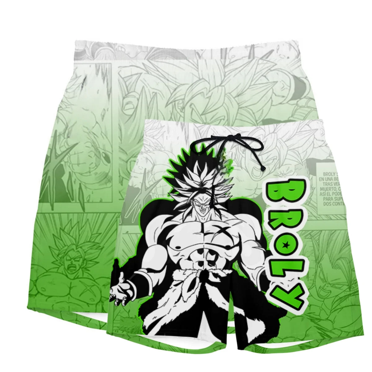 2026 New Summer Dragon Ball Z Broly Green Gradient Manga Style Print Quick Dry Shorts Men Anime Casual Breathable Beach Shorts