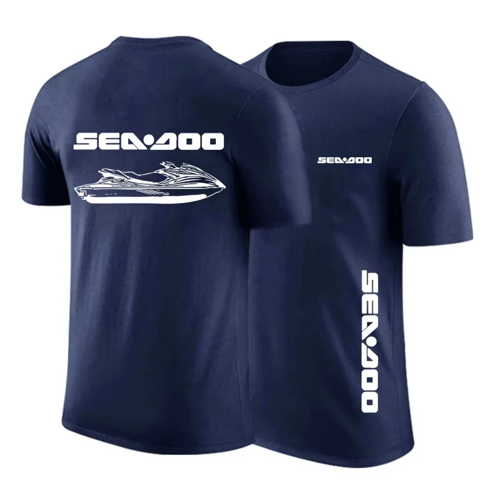 Sea Doo Seadoo Moto Men's New Summer Hot Sale Solid Color T-Shirts Casual Round-Neck Short-Sleeved Fashion Printing Top Clothing