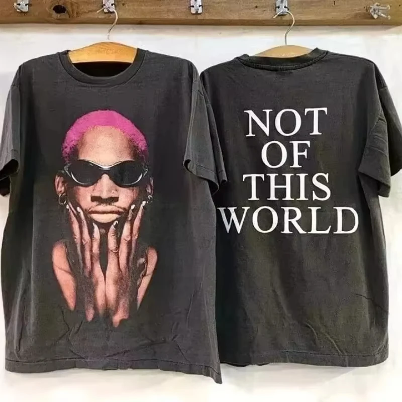 Y2k Summer Retro 90s Portrait Print Black Short Sleeved Unisex T-shirt with European and American Cotton Letter Pattern