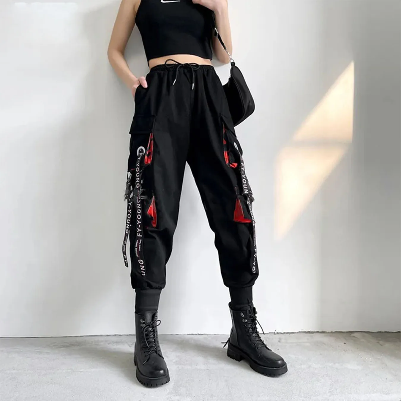 Pants Women Aesthetic Harem Pants Punk Pockets Joggers Harajuku Femme Hiphop Trousers Techwear Y2k Egirl Clothes