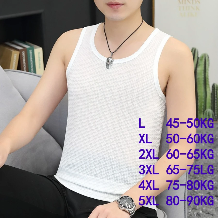 Men's Ice Silk Bamboo Knot Vest Summer Mesh Breathable Sleeveless T Shirts Solid Color Thin Fitness Cool Quick-dry Base Shirt