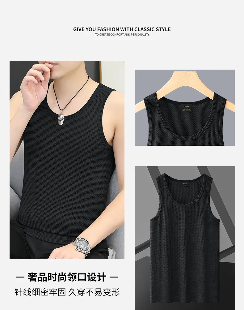 Men's Ice Silk Bamboo Knot Vest Summer Mesh Breathable Sleeveless T Shirts Solid Color Thin Fitness Cool Quick-dry Base Shirt