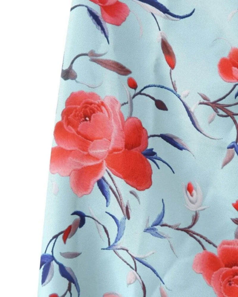 2026 Women Satin Floral Print Halter Neck Dress Fringe Trim Asymmetrical Hem Party Maxi Dress for Beach Vacation