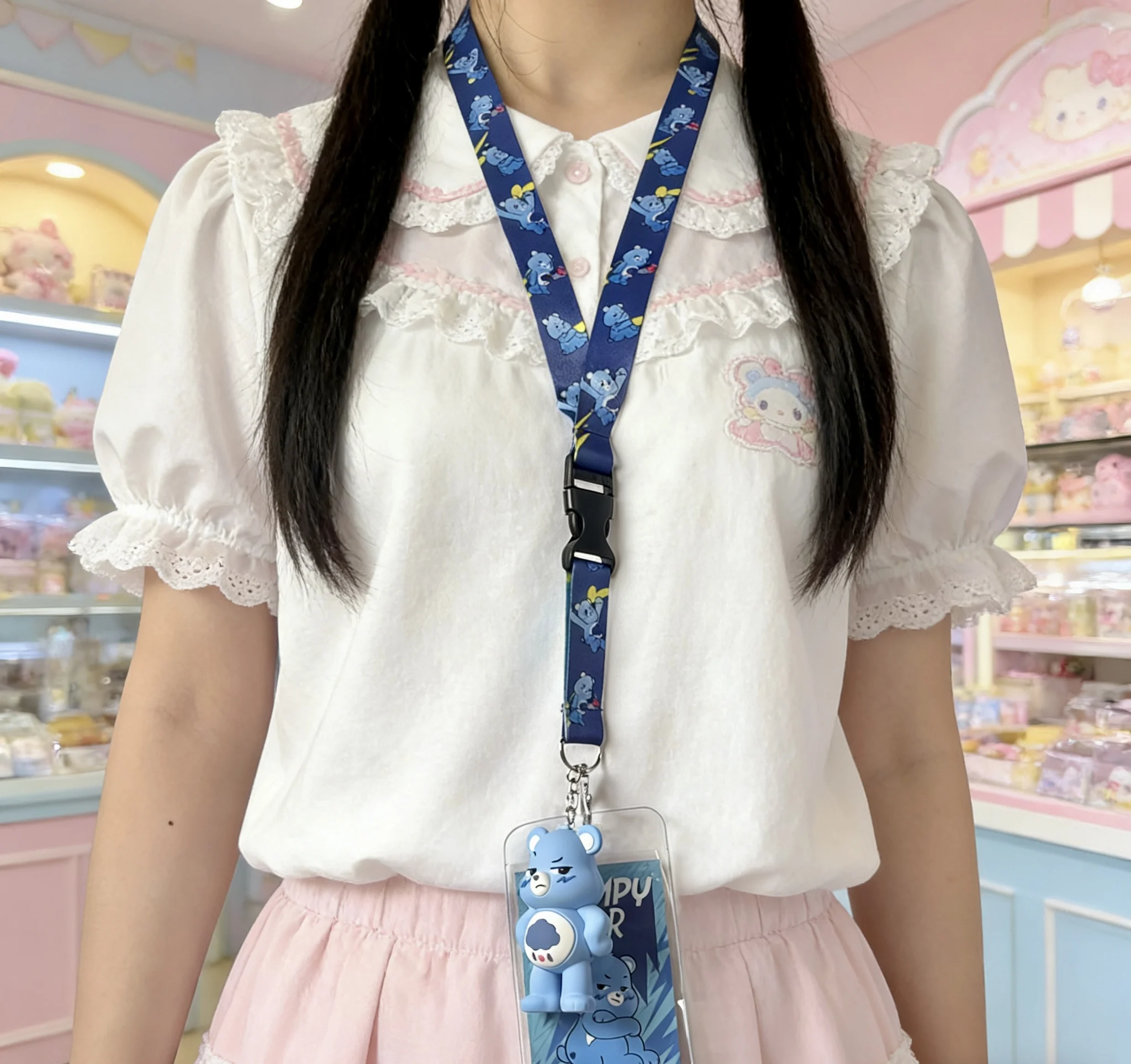 Care Bears Grumpy Bear Lanyard with Card Holder & 3D Charm – Cute ID Badge Holder for Daily Use