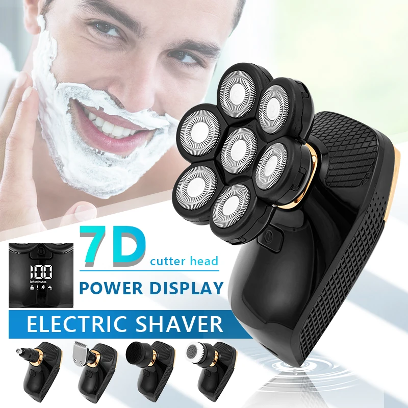 7 Head 5-in-1 Electric Shaver for Men, LCD Display 4D Floating Bald Head Razor, Rechargeable Waterproof Wet/Dry Grooming Kit