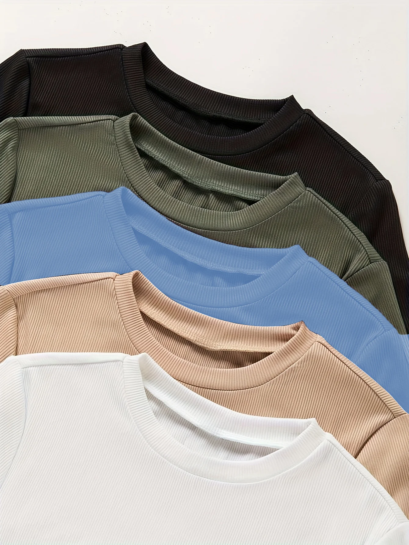 Women's Summer Round-Neck Solid-Color Casual Tight-Fitting Top Set of Five Pieces