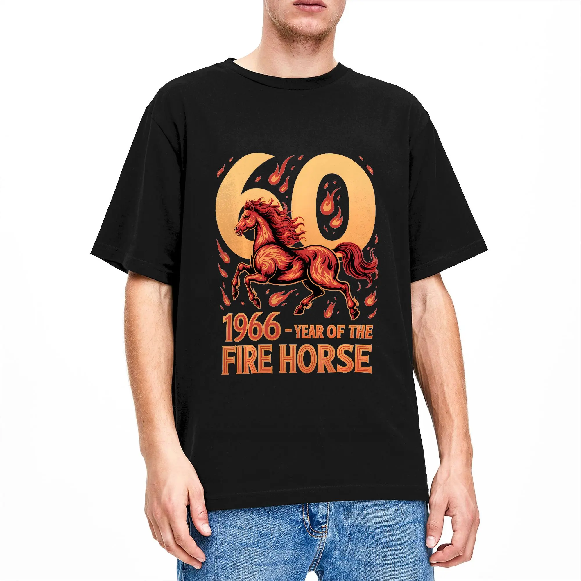 1966 Fire Horse 60th Birthday in 2026 Horse LoverT-Shirt Beach Trending T Shirts Men's 100 Cotton Round Neck Oversize Top Tees