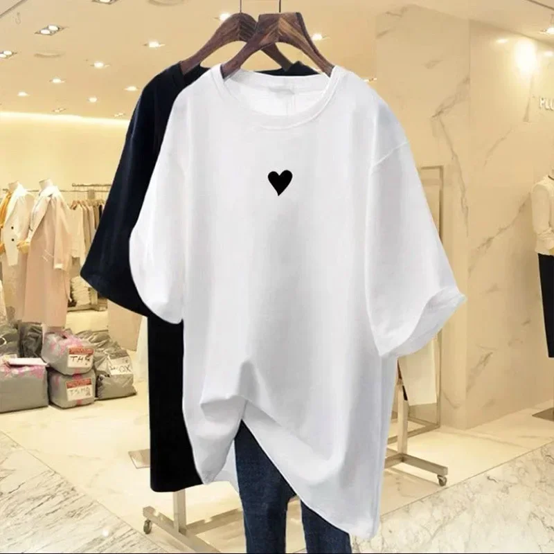 Women Casual Pure Top Tees Basic Solid Sleeve Summer Love Printed Short Sleeve T-shirt Harajuku Sleeve Casual Aesthetic Clothes