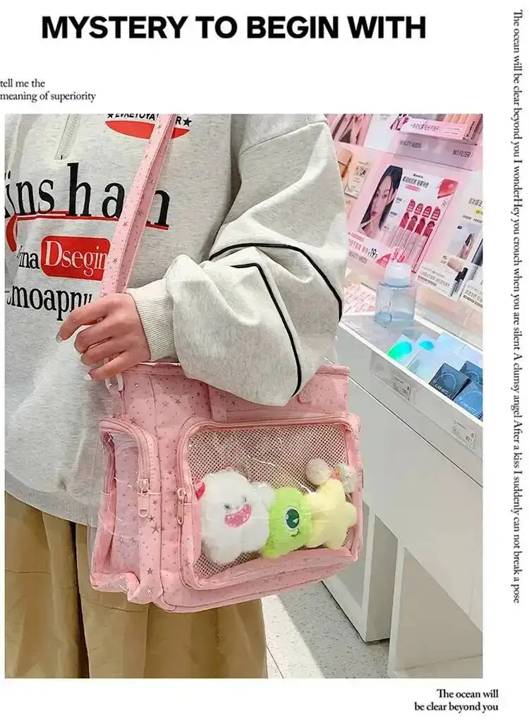New Y2K Cute Star Bling Ita Bag Women's Fashion Shoulder Bag Lolita Girl Transparent Tote Bag DIY Display Crossbody Bag Handbags