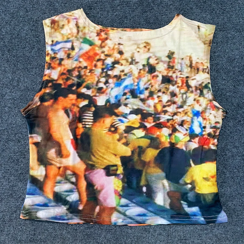Spring and Summer New Cross-Border Women's Round Neck Vest Fashionable and Versatile Digital Printed Casual Top