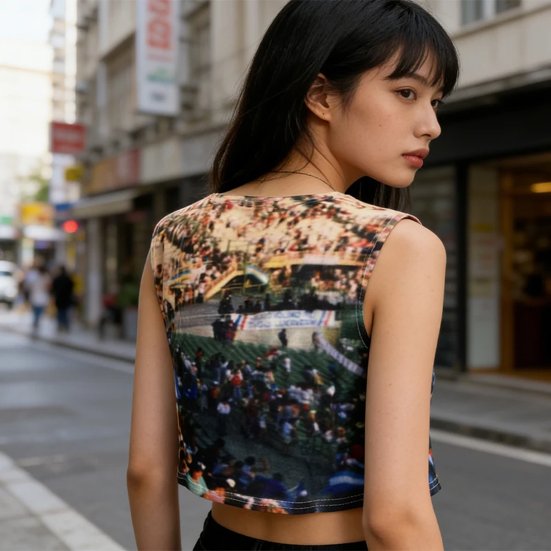 Spring and Summer New Cross-Border Women's Round Neck Vest Fashionable and Versatile Digital Printed Casual Top