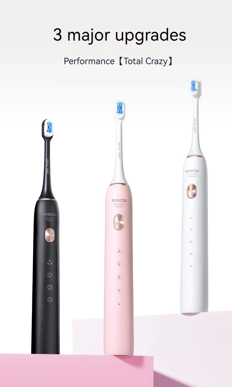 SOOCAS X3S Adult Sonic Electric Smart Toothbrush IPX8 Waterproof 180 Days Battery Life Ultrasonic Soft Cloud Toothbrush Heads