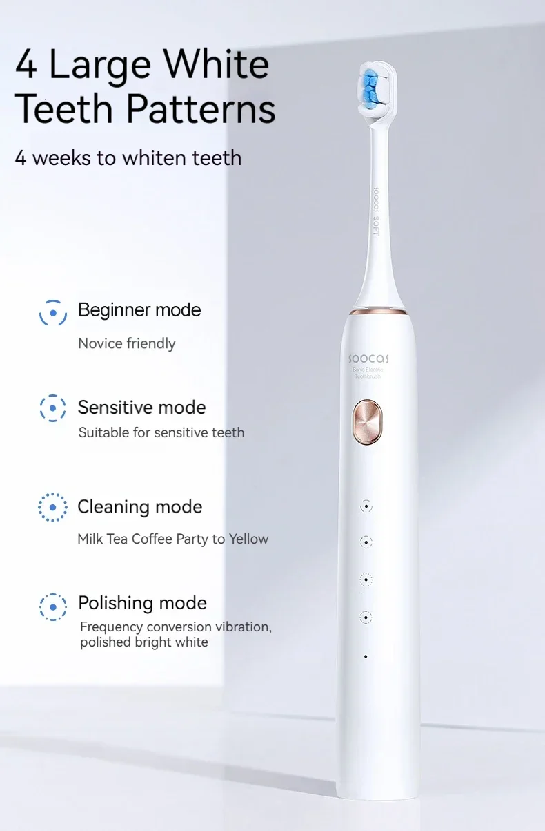 SOOCAS X3S Adult Sonic Electric Smart Toothbrush IPX8 Waterproof 180 Days Battery Life Ultrasonic Soft Cloud Toothbrush Heads