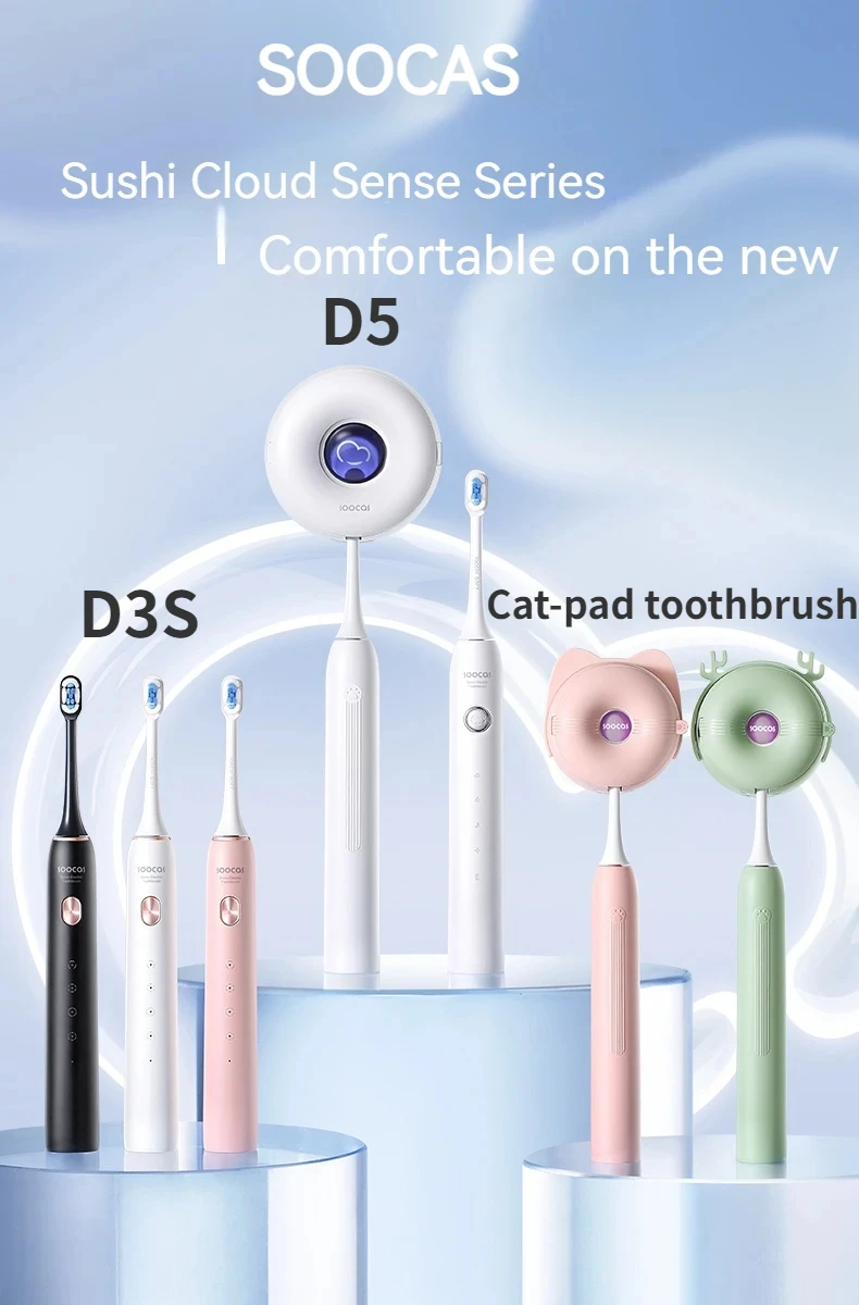 SOOCAS X3S Adult Sonic Electric Smart Toothbrush IPX8 Waterproof 180 Days Battery Life Ultrasonic Soft Cloud Toothbrush Heads