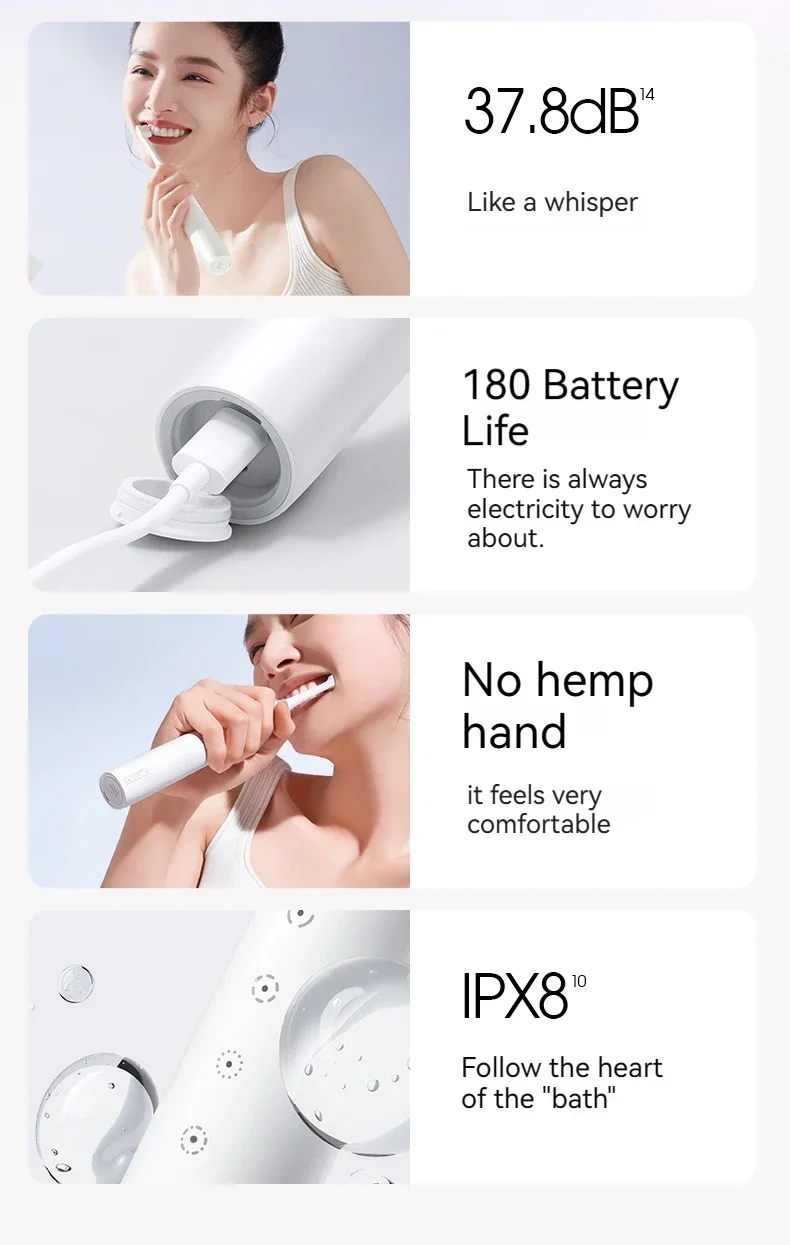 SOOCAS X3S Adult Sonic Electric Smart Toothbrush IPX8 Waterproof 180 Days Battery Life Ultrasonic Soft Cloud Toothbrush Heads