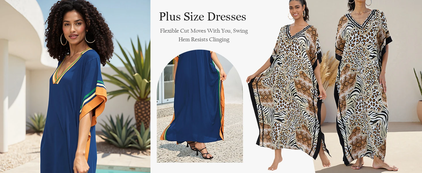 Kaftan Dresses for Women V-Neck Print Swimsuit Cover Up Plus Size Beach Caftan Lounge Dress