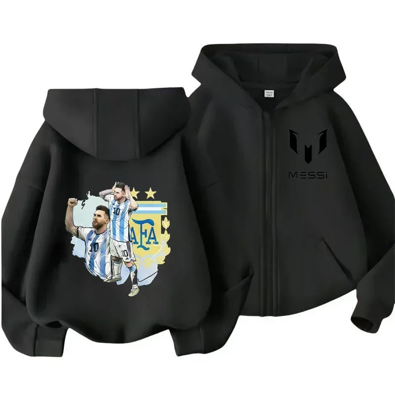 Messi Children's Hoodie Long Sleeve Zippered Hood Sportswear for Baby Boys 3-14 Years Old Spring Fall Football Jacket.