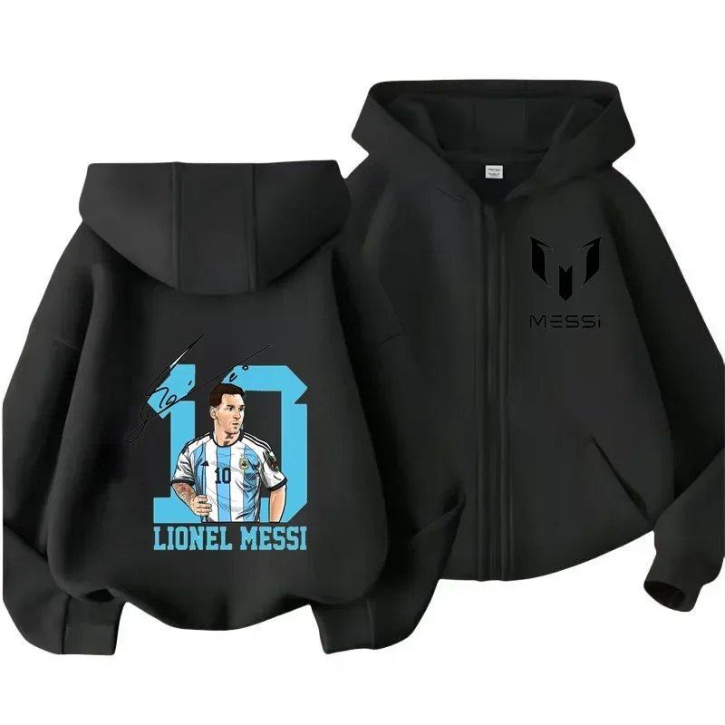 Messi Children's Hoodie Long Sleeve Zippered Hood Sportswear for Baby Boys 3-14 Years Old Spring Fall Football Jacket.