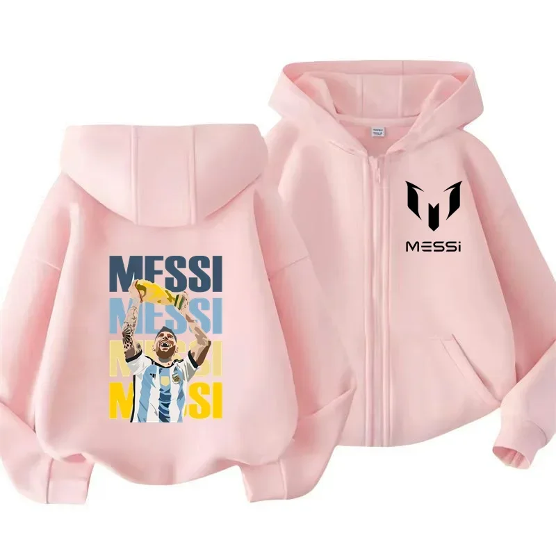 Messi Children's Hoodie Long Sleeve Zippered Hood Sportswear for Baby Boys 3-14 Years Old Spring Fall Football Jacket.