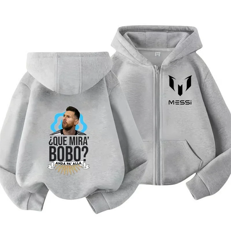 Messi Children's Hoodie Long Sleeve Zippered Hood Sportswear for Baby Boys 3-14 Years Old Spring Fall Football Jacket.