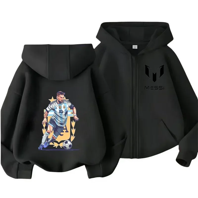 Messi Children's Hoodie Long Sleeve Zippered Hood Sportswear for Baby Boys 3-14 Years Old Spring Fall Football Jacket.