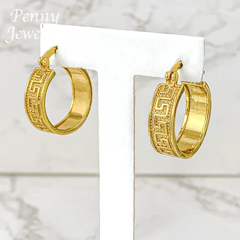 Textured Simple Round 18K Gold Plated Hoop Earrings for Women Circle Earring Party Wedding Gifts Italian African Jewelry Sets