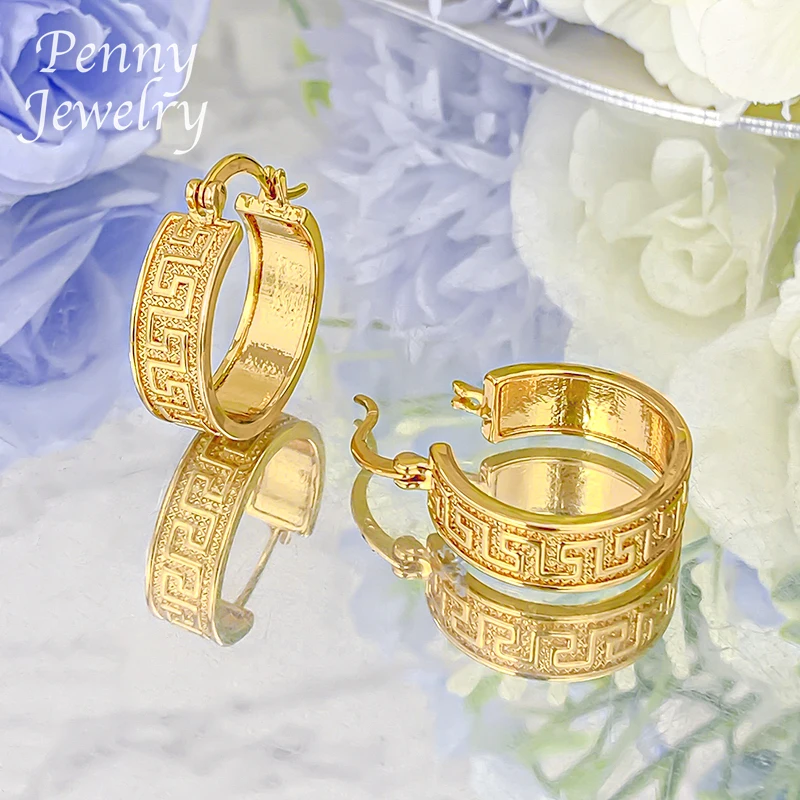 Textured Simple Round 18K Gold Plated Hoop Earrings for Women Circle Earring Party Wedding Gifts Italian African Jewelry Sets