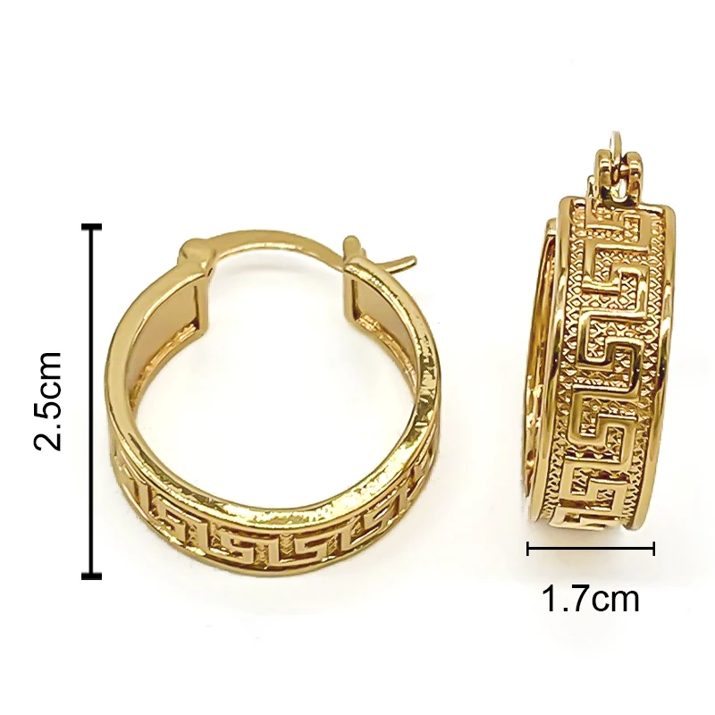 Textured Simple Round 18K Gold Plated Hoop Earrings for Women Circle Earring Party Wedding Gifts Italian African Jewelry Sets