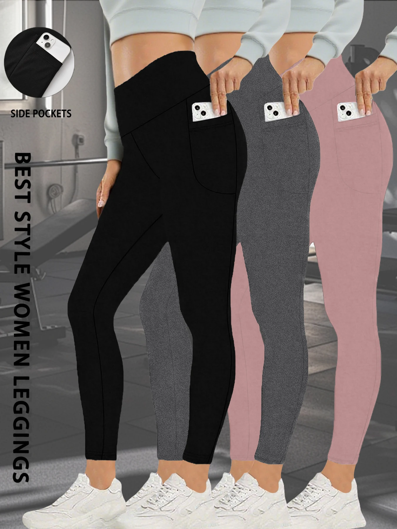 3 Pack High Waisted Leggings with Pockets Women Super Soft Tummy Control Yoga Workout Running Casual Home Wear