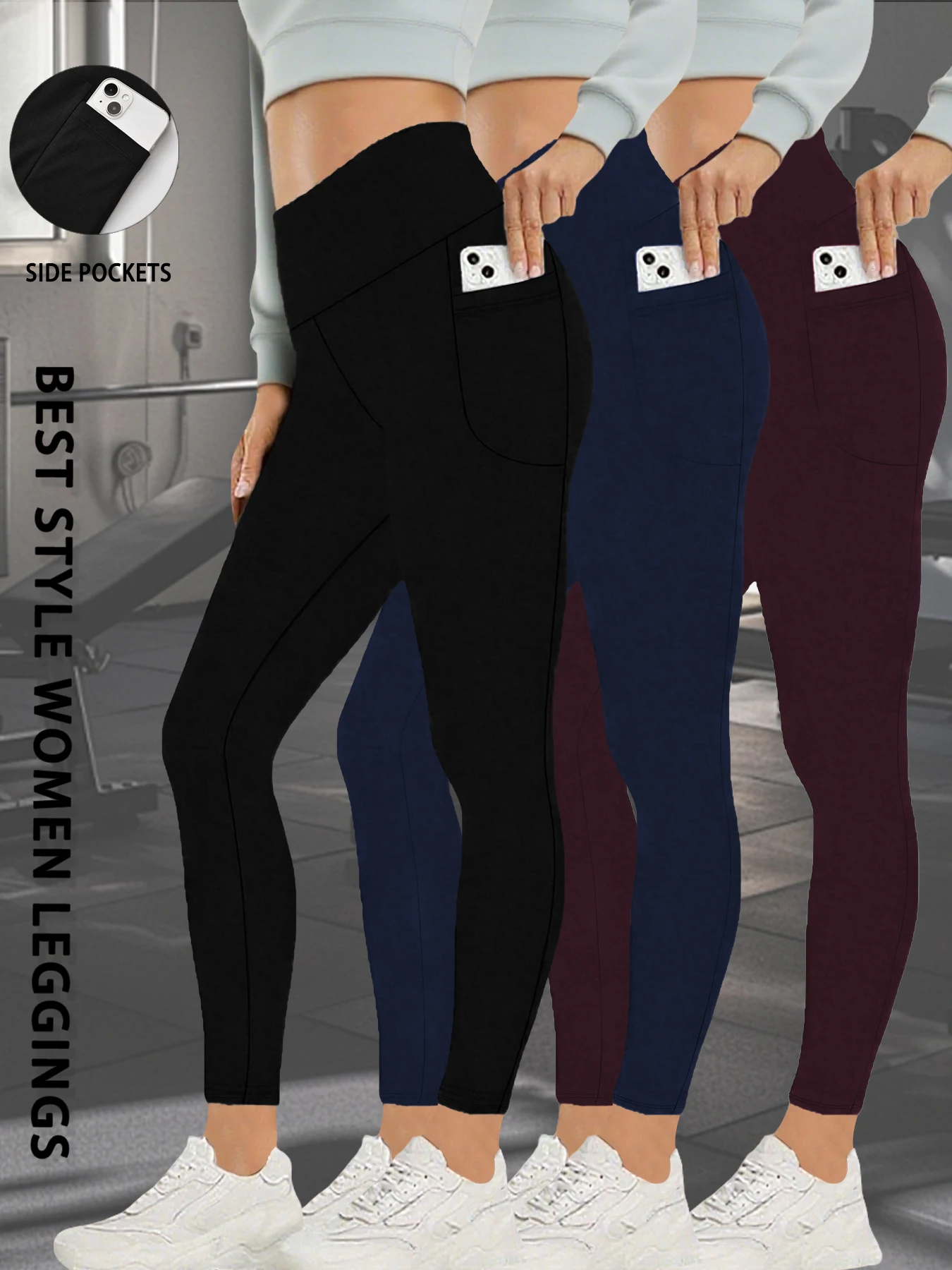 3 Pack High Waisted Leggings with Pockets Women Super Soft Tummy Control Yoga Workout Running Casual Home Wear
