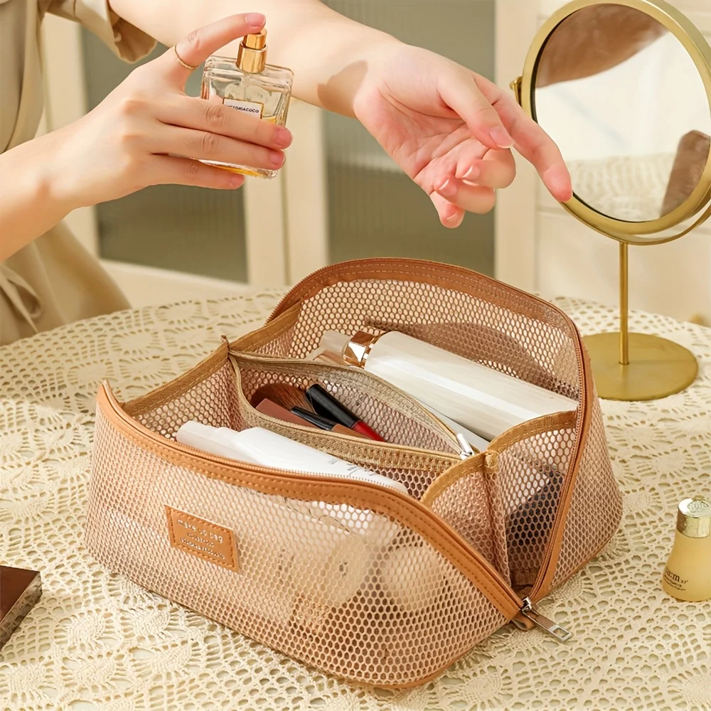 Luxury Makeup Organizer Bag, Female Cosmetic Travel Case with Zipper, Large Capacity Toiletry Storage Pouch for Women Makeup Bag